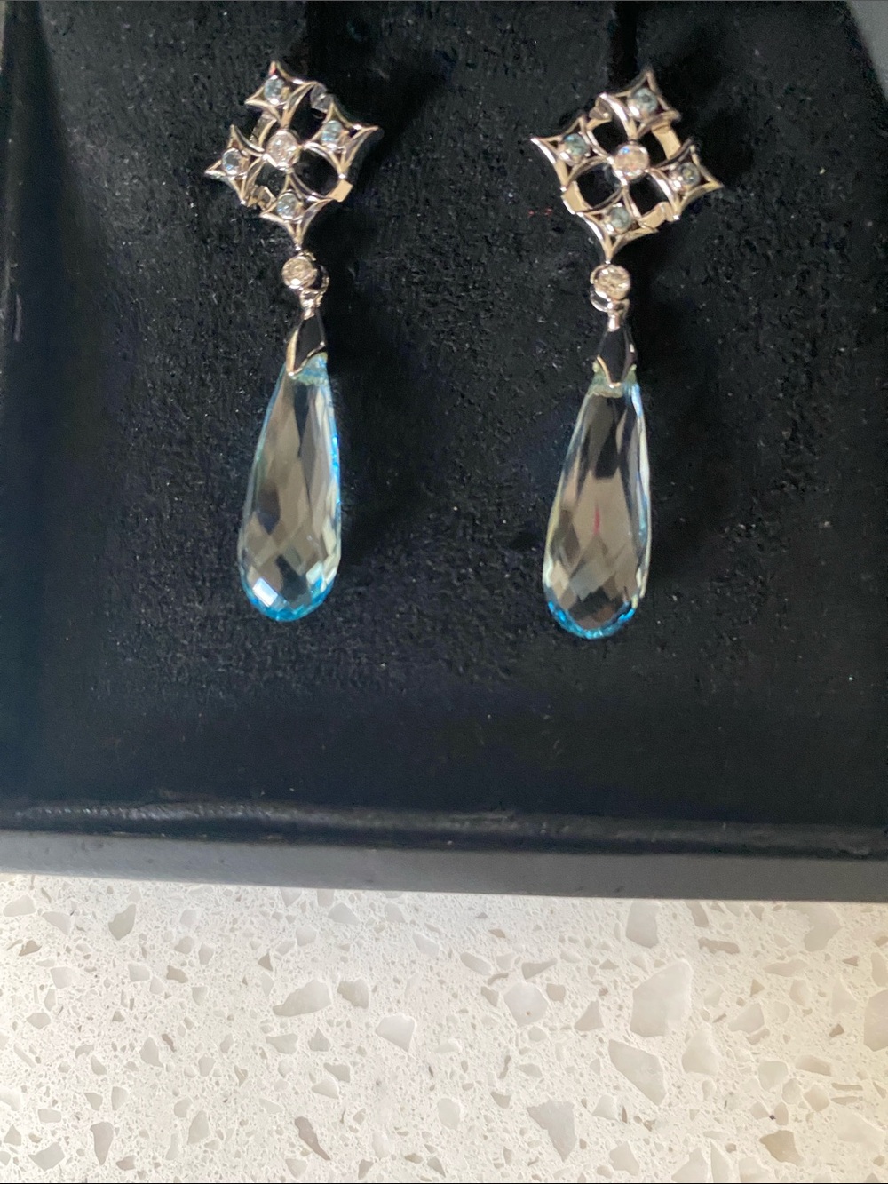 Faceted Teardrop Dangle Earrings in Aquamarine Blue